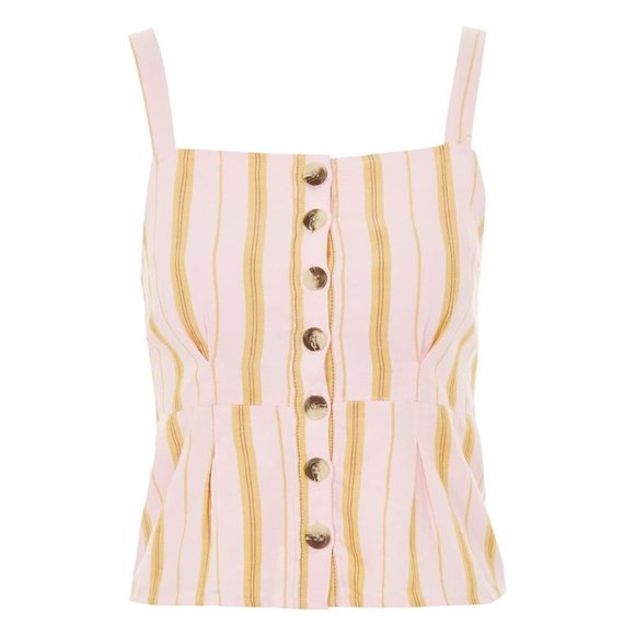 Topshop 165443 Womens Sleeveless Stripe Crop Tank Top Pink Yellow Size US 6 - Picture 2 of 15